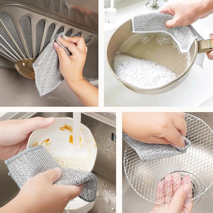 2024 New Multipurpose Wire Dishwashing Rags, Premium Metal Wire Dishwashing Cloth Scrubs Cleans, Scrubbing Wire Dishwashing Rags Non-Scratch Wire Dishcloth for Dishes, Sinks (10)