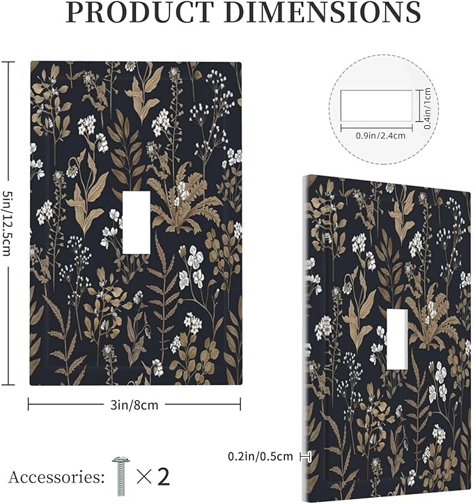Decorative Light Switch Cover Vintage Floral Wildflowers Plant 1 Gang Single Toggle Device Electrical Faceplate Switchplates Decorator Outlet Wall Plate for Bathroom Home Decor