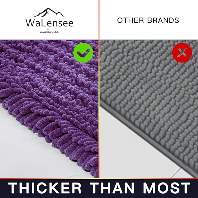 Walensee Bathroom Rug Non Slip Bath Mat (32x20 Inch Lavender) Water Absorbent Super Soft Shaggy Chenille Machine Washable Dry Extra Thick Perfect Absorbant Best Large Plush Carpet for Shower Floor