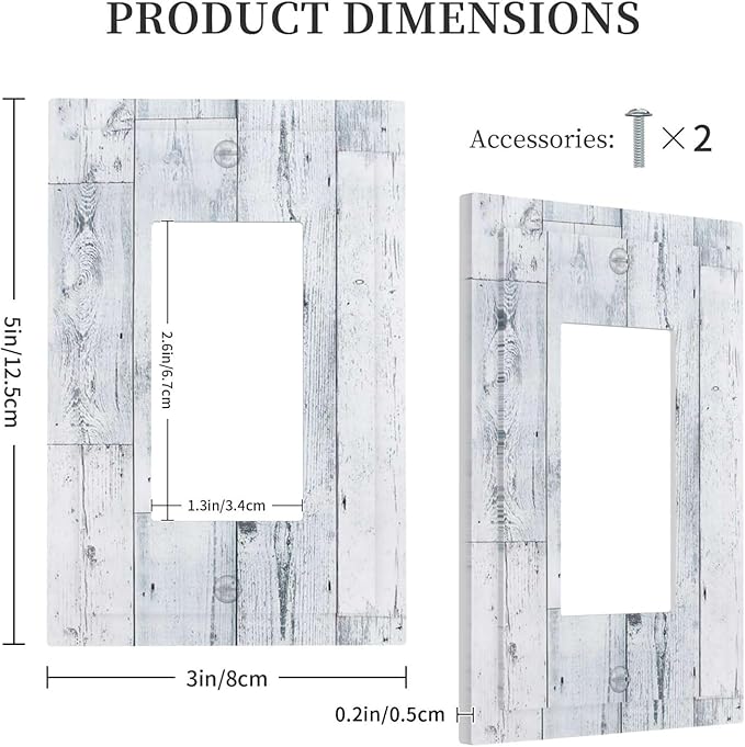 Decorative Outlet Covers Vintage Grey White Wood Grain 1 Gang Single Rocker Light Switch Cover Plate Wall Plates GFCI Faceplate for Farmhouse Bathroom Decor