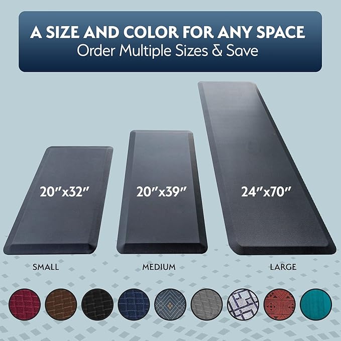 Anti Fatigue Mat, Kitchen Mats for Floor, 3/4" Cushioned Kitchen Rug and Standing Desk Mat & Garage, Non Slip, Waterproof and Stain Resistant