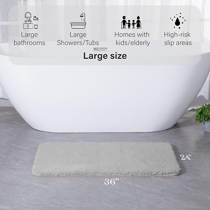 Luxury Quick Dry Non-Slip Bathroom Rugs【24'' x 36'' Light Grey】 Highly Absorbent Washable and Ultra Soft, Extra Thick Fluffy Bath Mats for Shower/Kitchen/Bathtub Floor