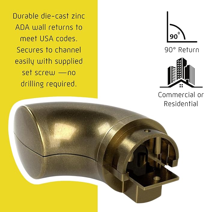 Promenaid 10ft Flush Handrail Kit - Architectural Bronze - Complete Indoor/Outdoor Handrail for Stairs - 1.6" Round Anodized Aluminum Railing with 4 Antique Brass Pivoting Brackets & Flush Endcaps