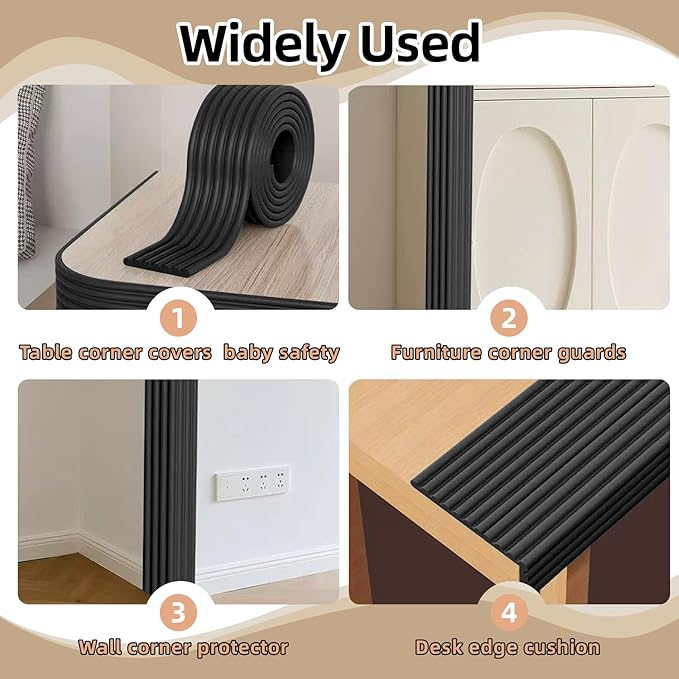 Baby Corner Guards 13.12FT - Ultra Soft Sponge Edge & Corner Protectors,Desk Edge Cushion,for Furniture, Table, Fireplace - Safety Bumper with Strong Adhesive Tape, Black,3.15 Inch Wide