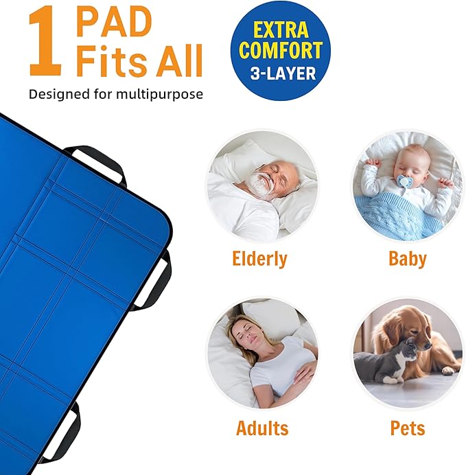 Upgraded 3-Layer Comfort Positioning Bed Pad with Handles Washable Waterproof Transfer Board for Turning Moving Patient Inconvenience Care Transfer Sheet, 60"x40", Extra Large, Mist Gray