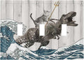 Triple Toggle Light Switch Cover Decorative Funny Cat Cool Cat Dinosaur Japanese Sea Waves Wood 3 Gang Wall Plate Covers 3 Hole Device Electrical Switchplate Faceplate for Farm Bathroom Decor