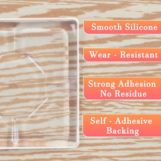 Clear Silicone Cabinet Door Bumpers,Squares 8 Pcs,Self-Adhesive Sound Dampening Pads,Surface Protection & Anti-Friction for Drawers, Table Bottoms,Wall Door Stoppers, Transparent Adhesive Pads