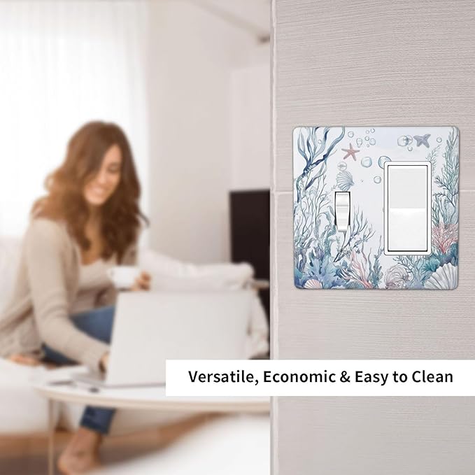 Outlet Covers Ocean Coral Seahorse Seashell Starfish 1 Toggle 1 Rocker Combination Decorative Wall Plate Electrical Switch Plates Light Switch Cover Plate For Bathroom Home Decor