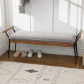 LukeAlon Modern Chenille Entryway Bench, Upholstered End of Bed Bench with Arms Classic Bedroom Ottoman Bench with Metal Legs Elegant Footstool for Entrance Living Room, Grey