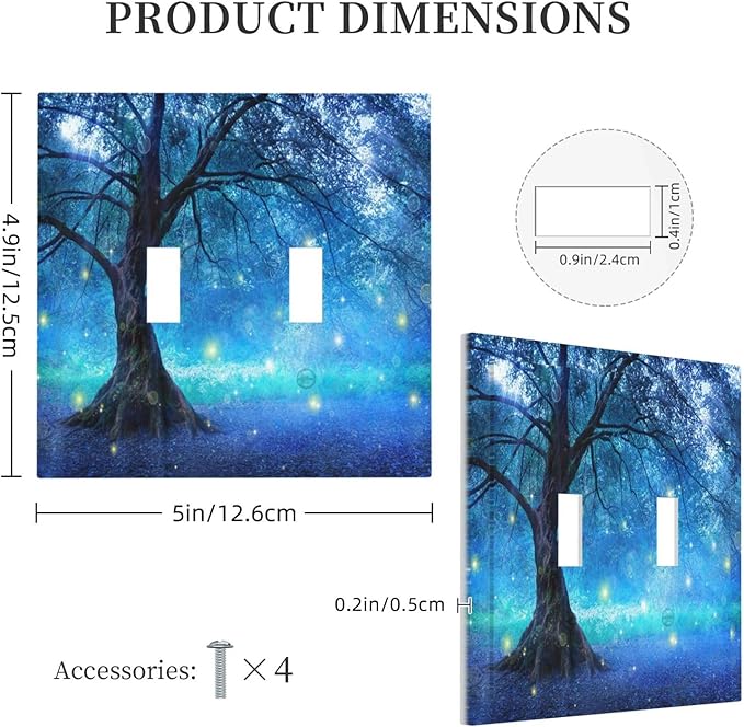 Light Switch Cover Fantasy Fairy Tree In Mystic Forest 2 Gang Wall Plate Double Light Switch Plate Toggle Decorative Outlet Covers Electrical Switchplate for Bathroom Bedroom Decor
