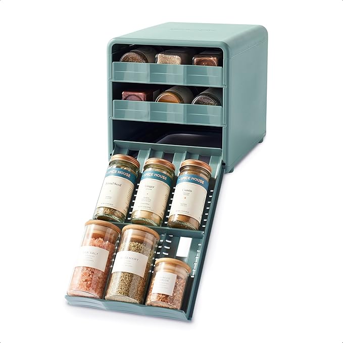 YouCopia SpiceStack Adjustable Spice Rack Organizer, Pull-Down 18-Bottle Seasonings and Spices Holder for Kitchen Cabinet and Pantry Organization with 104 Included Labels
