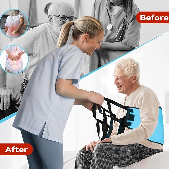 Transfer Sling Gait Belts, Padded Assist Transfer Belts, Heavy Duty Patient Lift Belt, Lifting Aid and Mobility Standing for Disabled, Injured, Seniors - Safely Move from Wheelchair and Bed (Blue-d)