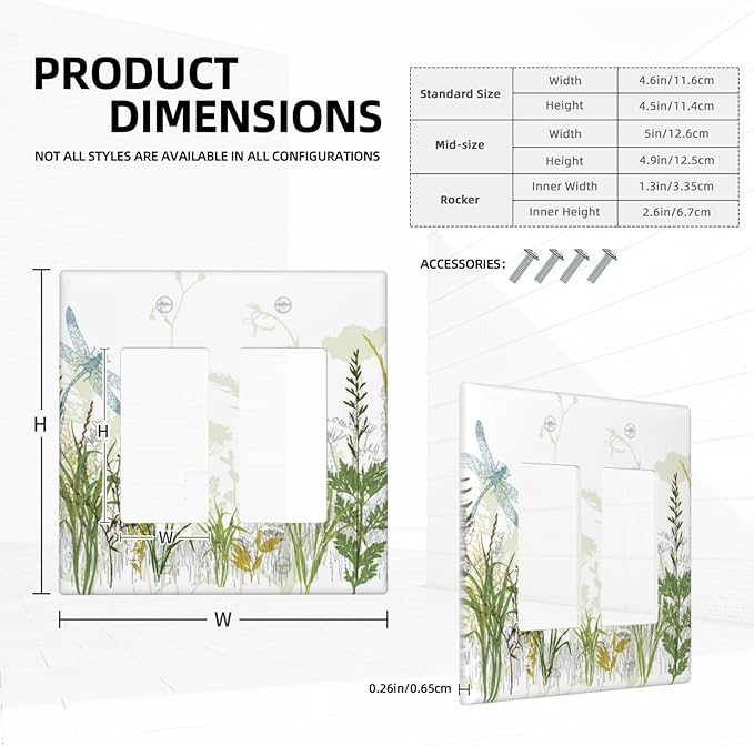 Wild Flower Dragonfly 2 Gang Rocker Light Switch Cover Plates Decorative Electric Outlet Covers Decorator Wall Switch Plate Receptacle Plug Covers 4.6 * 4.5 Inches