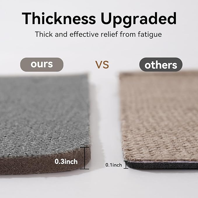 Kitchen Mat Kitchen Rugs Sets of 2 PCS Non Slip Washable, Linen-Like 0.3" Thick Cushioned Absorbent Kitchen Mats for Floor, Mild Anti-Fatigue Sink Laundry Standing Mat, Gray 17"x30"+17"x47"