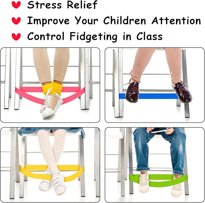 12 Pack Chair Bands for Kids with Fidgety Feet - Sensory Room Must Haves for ADHD and Autism - Classroom and Home Fidget Tools