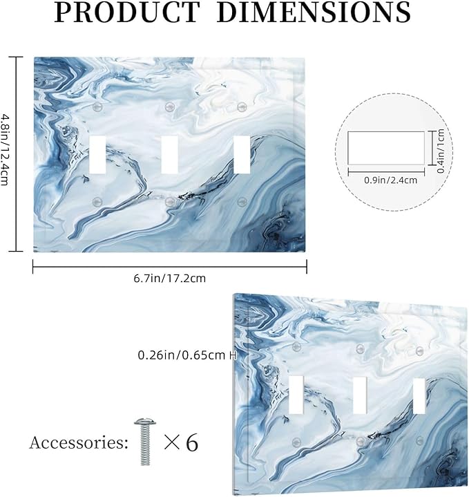 Light Blue Marble Texture Abstract Print Decorative Switch Plates 3 Gang Wall Plate Triple Toggle Light Switch Cover Faceplate Electrical Wall Panels for Bathroom Kitchen Home Decor