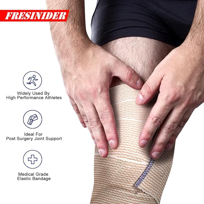 FRESINIDER Premium Elastic Bandage Wrap, 6 Pack 4" Cotton Latex Free Compression Bandage Wrap with Touch Closure at Both Ends, Support & First Aid for Sports, Medical, and Injury Recovery