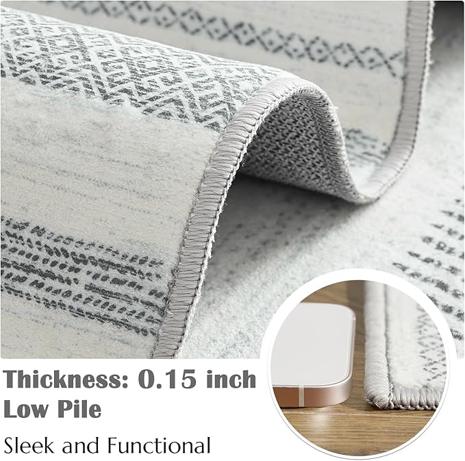 jinchan Boho 4x6 Area Rugs - Machine Washable Moroccan Soft Throw Rug Bohemian Ripple Design Non-Slip Neutral Carpet for Bedroom Entryway Living Room Kitchen Dining Room Home Office (4‘x6', Grey)