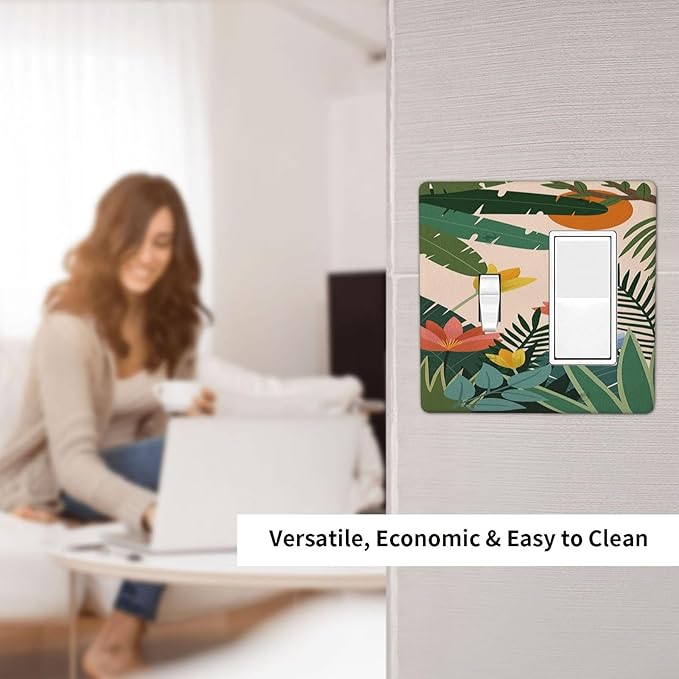 Outlet Covers Boho Tropical Plant Floral Pattern 1 Toggle 1 Rocker Combination Decorative Wall Plate Electrical Switch Plates Light Switch Cover Plate for Bedroom Cabin Decor