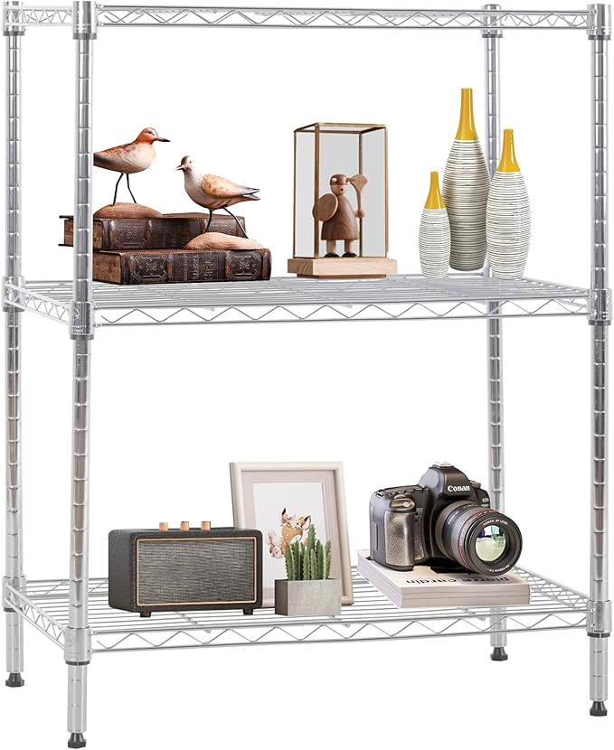 FDW 3 Tier Wire Shelving Units Metal Storage Rack 23L x 13W x 30H Adjustable Pantry Shelves NSF Kitchen Shelf for Kitchen Garage Small Places Commercial,Chrome