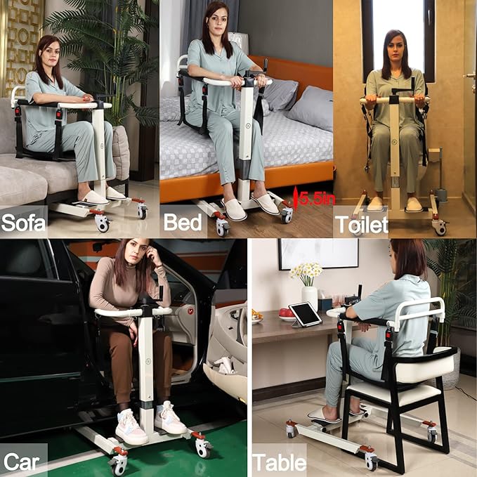 Patient Lift Transfer Chair, Patient Lift Wheelchair for Home, Wheelchair Lift for Home Portable Car Transfer Lift Chair for Disabled and Elderly Nursing, Height/Width Adjust (Basic Backrest)