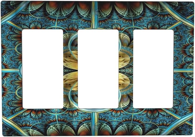 Light Switch Cover Boho Fractal Mandala 3 Gang Wall Plate Triple Light Switch Plate Bohemia Rocker GFCI Outlet Covers Decorative Receptacle Cover for Bathroom Bedroom Decor