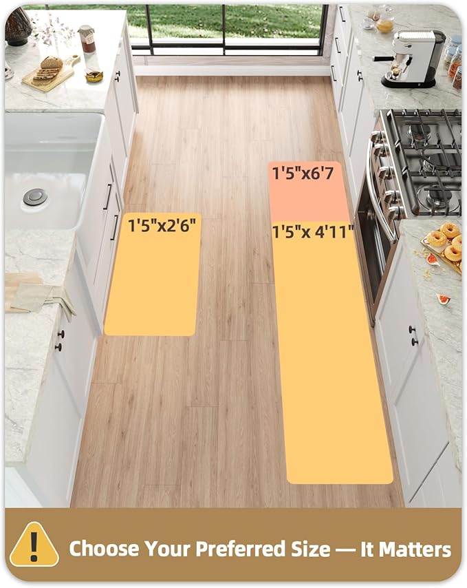 Color&Geometry Striped Design Absorbent and Washable Polypropylene Kitchen Floor Mats Set of 2, Grey 17”x29”+17”x59”, Non Slip TPE Backed, Low-Profile 2 Pieces Kitchen Sink Runner Rugs (Roll Packed)