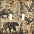 Decorative Switch Plates Vintage Cabin Wildlife Animal Bear Eagle Forest 2 Gang Double Toggle Outlet Light Switch Cover Wall Plate Electrical Faceplate for Farmhouse Bedroom Decor