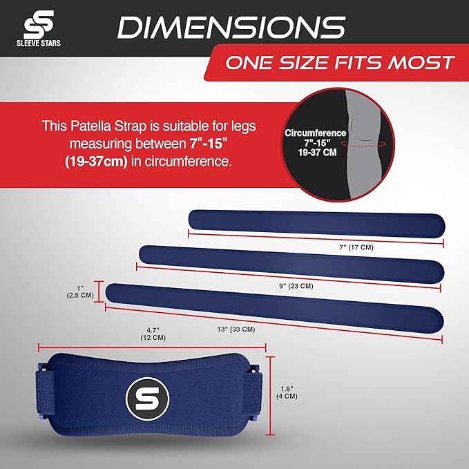 Sleeve Stars Swedish Brand Patellar Tendon Support Strap for Women & Men Effective Osgood Schlatter Knee Brace Youth & Kids Knee Brace with 3 Adjustable Length fits 7"-15" (Single/Navy Blue/Kids)