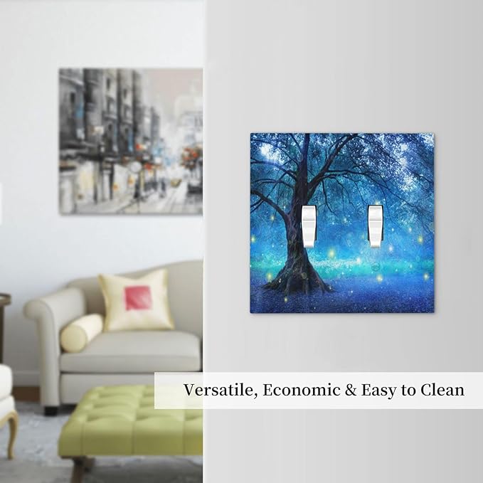 Light Switch Cover Fantasy Fairy Tree In Mystic Forest 2 Gang Wall Plate Double Light Switch Plate Toggle Decorative Outlet Covers Electrical Switchplate for Bathroom Bedroom Decor