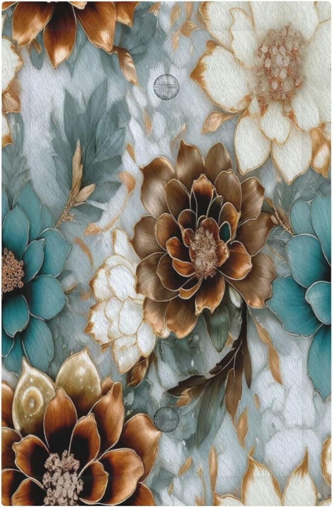 Vintage Marble Floral Gold/Green/White Metal Flowers 1 Gang Blank Light Switch Covers Plate Decorative No Device Wall Plate Coves Electrical Switchplate Dimmer Faceplate for Bathroom
