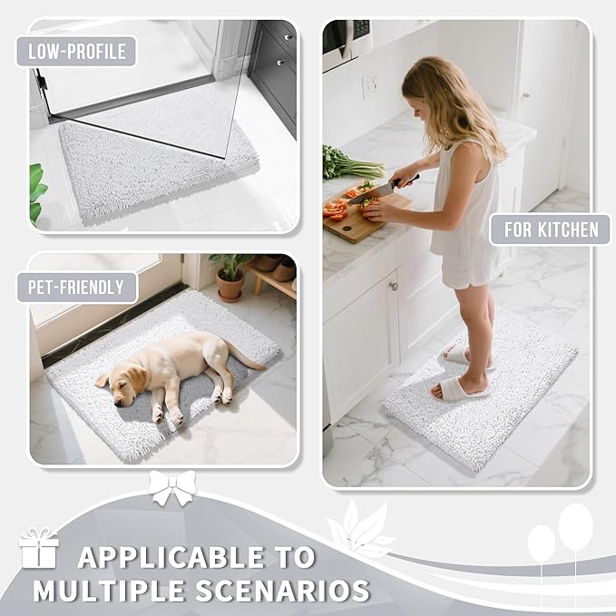 Yimobra Bathroom Rug Set 2 Piece, Luxury Shaggy Bath Mat Set with Non Slip Backing, Ultra Soft & Absorbent Mats for Bathroom Floor, Machine Washable, 31.5"x20"+24"x17", White