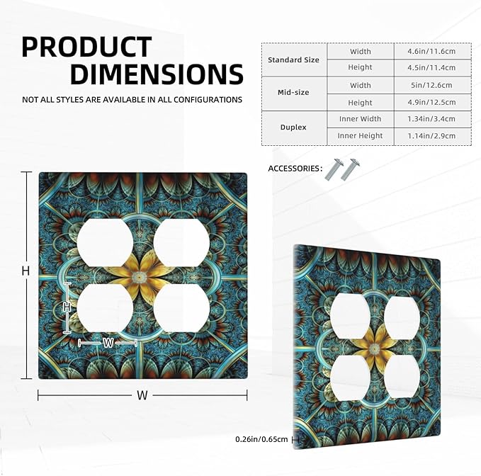 Decorative Light Switch Cover Plate Boho Fractal Mandala Bohemia 2 Gang Socket Covers Double Duplex Wallplates Switch Plates and Outlet Covers for Bedroom Home Decor