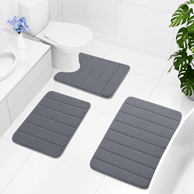 Buganda Memory Foam Bath Mat, 70" x 24", Ultra Soft and Non-Slip Bathroom Rugs, Water Absorbent and Machine Washable Bath Rug Runner for Bathroom, Shower, and Tub, Dark Grey