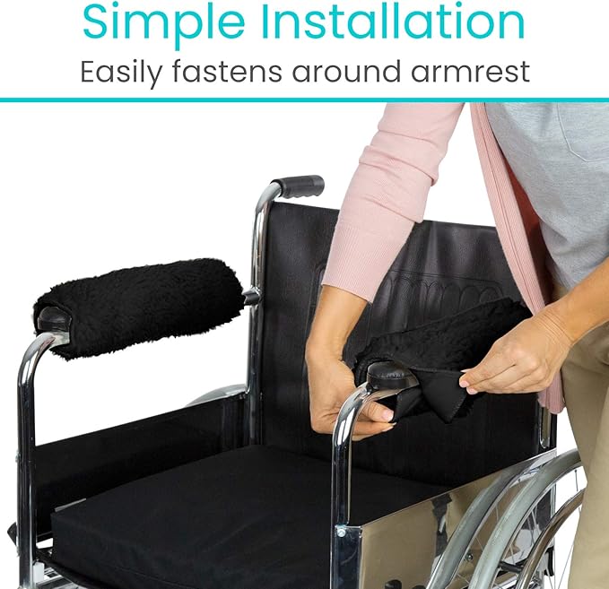 Vive Wheelchair Armrest Covers (Pair) - Memory Foam Sheepskin Accessories Pads for Transport Electric Wheel Chair Arm Rests - for Adults, Seniors, Handicapped - Soft Support Cushion for Mobility Aids
