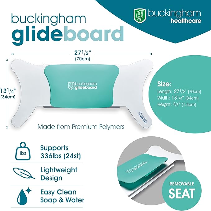 Buckingham Glideboard – British Made Transfer Board for Wheelchair to Chair, Car & Bed | Sliding Seat Mobility Aid for Elderly & Disabled - Blue/White