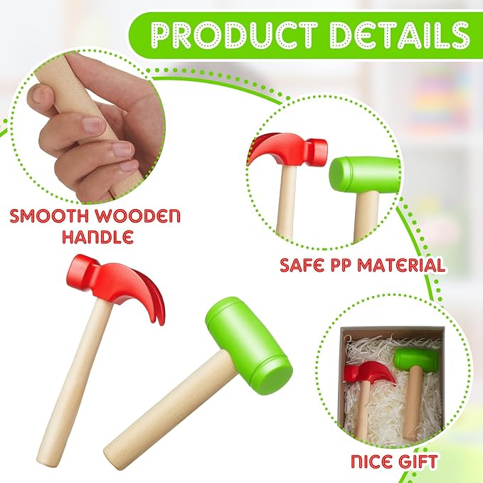 Deekin Toy Hammer Simulation Small Wooden Plastic Maintenance Tools Hammers Educational Toys Party Gift for Teens Girls Boys School Birthday Games Party Supplies(4 Pcs,2 Style Toy Hammer)