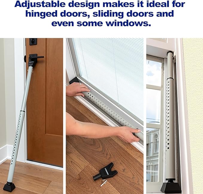 BRINKS Door Security Bar - Adjustable Brinks Door Security Bar for Travel, School, Dorm and Home - Door Jammer for Hinged Doors and Sliding Door Security – Black