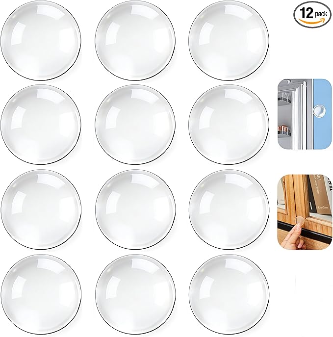 12pcs Wall Bumpers, Clear Wall Protectors, Door Bumpers for Doorknob, Furniture Bumpers,Reducing Noise,Protecting Walls,Using for Entrance Door,Cabinet Door,Fridge Door, Wall Bumper (15*15mm)