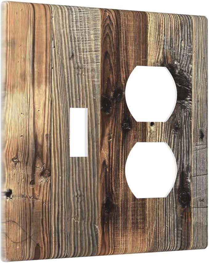 Barn Brown Wood Rustic Weathered Wood Print Wallplates 1 Toggle 1 Duplex Switch Plate Electrical GFCI Faceplate Decorative Light Switch Covers for Farmhouse Home Decor