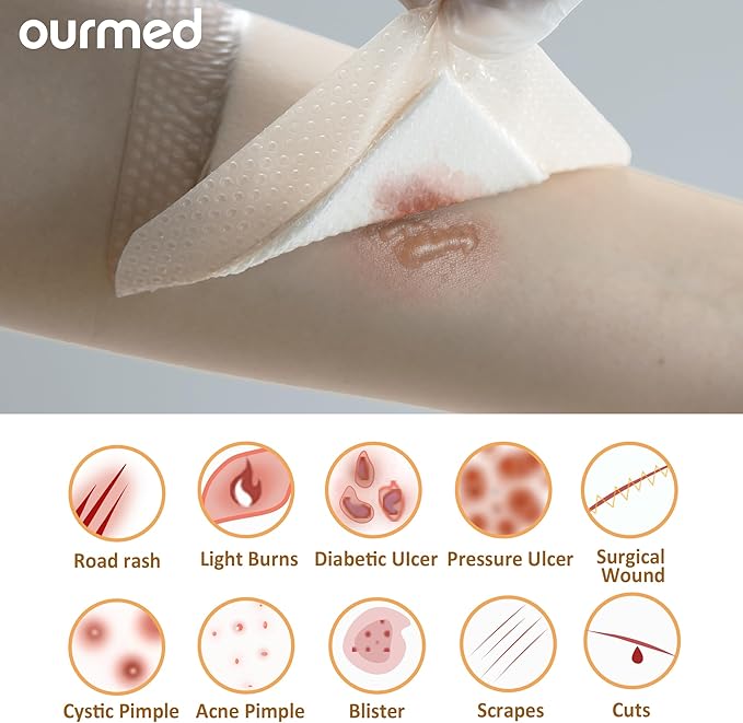 Silicone Foam Dressings(4"x 4" - 20 Packs) with Tender Adhesive Border, Sterile Advanced Absorbent Bandage, Wound Care for Bed Sores, Pressure Ulcers, Foot Diabetic Ulcer