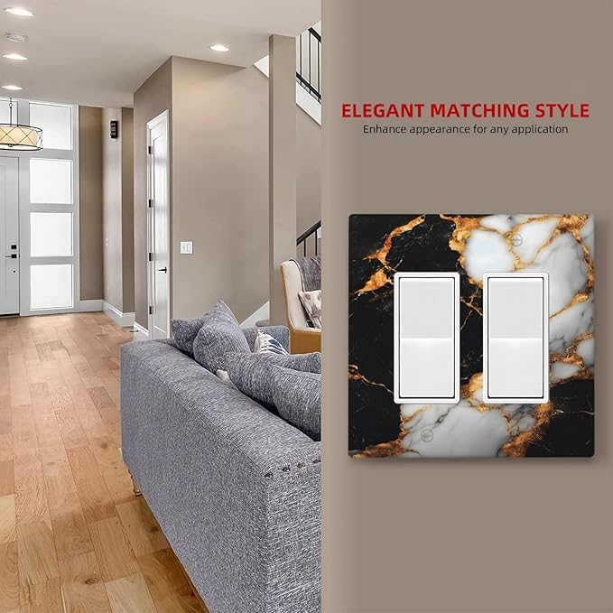 Decorative Outlet Covers Black Gold Marble 2 Gang Light Switch Cover Plate Double Rocker Wall Plate Gfci Switch Plate Covers for Country Bathroom Bedroom Decor