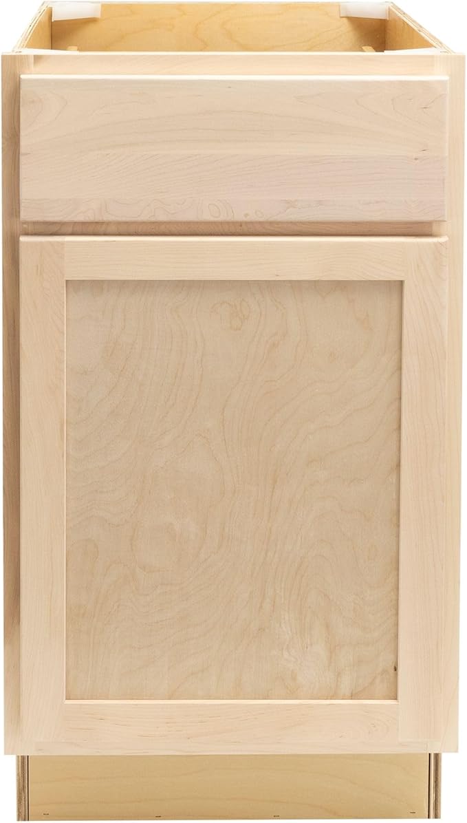 Quicklock RTA (Ready-to-Assemble) | Base Kitchen Cabinets - Shaker Style | Made in America (Raw Maple, 18" Wx34.5 Hx24 D Base)