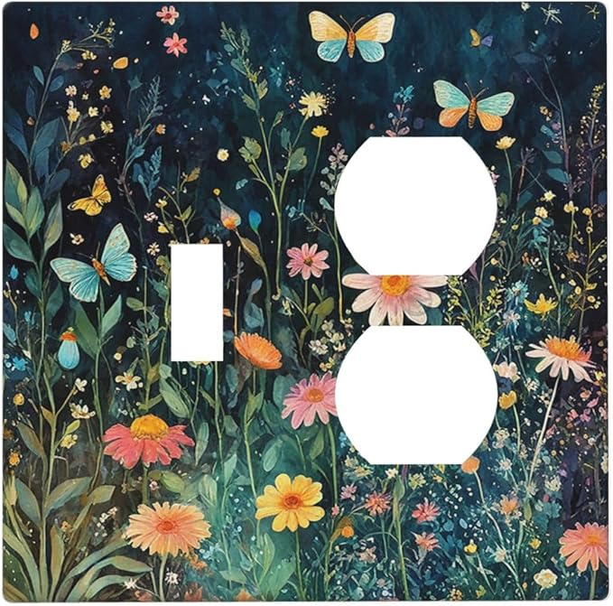 Wallplates Boho Vintage Floral Flower Butterfly 1 Toggle 1 Duplex Switch Plate Electrical GFCI Faceplate Decorative Light Switch Covers for Bedroom Home Decor