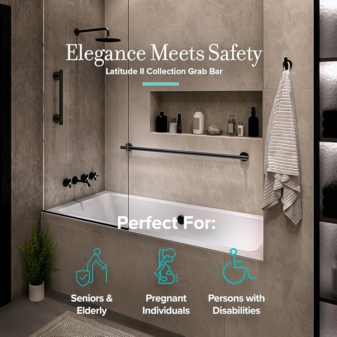 Gatco 856AMX Latitude II, Grab Bar, 30 Inch, Matte Black/ADA Compliant Wall Mount Stainless Steel 30" Safety Grab Bar for Bathroom