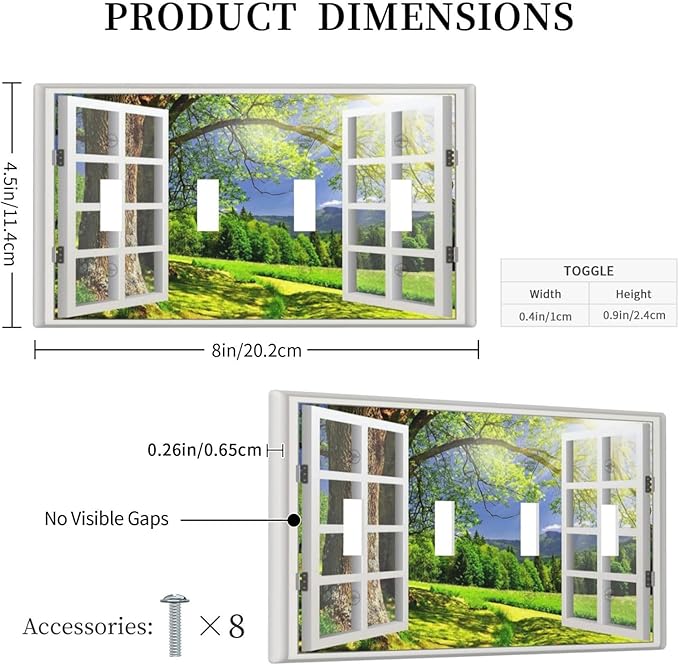 Light Switch Cover Window View Green Rustic Nature Wilderness 4 Gang Switch Plate Quad Toggle Wall Plates Decorative Switchplate Electrical Outlet Cover Plates for Bathroom Bedroom Decor
