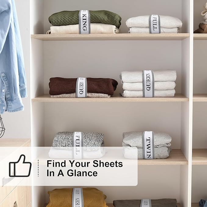 8 Pcs Bed Sheet Organizer Bands with Hook and Loop Adjustable Sheet Organizers and Storage Label Bands for Linen Closet-Elastic Bedding Sheet Keeper Straps for Bedsheet Sets (Mix 8PCs)
