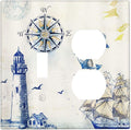 Nautical Sailboat Lighthouse Compass Anchor Decorative Light Switch Cover Plate 1 Toggle/1 Duplex Outlet Covers 2 Gang Combo Gfci Wall Plate Electrical Receptacle Switchplate for Bedroom Decor