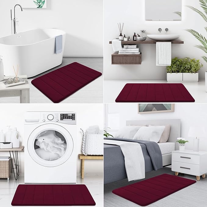 Buganda Memory Foam Bath Mat, 40" x 32", Ultra Soft and Non-Slip Bathroom Rugs, Water Absorbent and Machine Washable Bath Rug Runner for Bathroom, Shower, and Tub, Burgundy