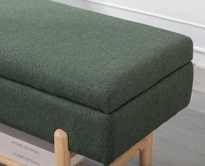 EALSON Modern Storage Bench for Bedroom End of Bed Linen Upholstered Entryway Bench with Shoe Rack Ottoman Window Bench with Wood Frame Farmhouse Long Seating Bench for Hallway/Foyer, Green